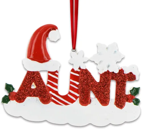 Vista 8 de Adorno de Navidad familiar personalizado – Adornos personalizados para tía, adorno de la mejor tía de la historia, adornos de regalo personalizados