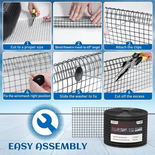 Vista 6 de ZeroPone Panel solar de 6 pulgadas x 50 pies, protector de aves para paneles solares con 50 sujetadores de acero inoxidable, rollo de alambre