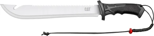 Vista 6 de Cat Machete recto con sierra, 19 pulgadas, funda de correa para el hombro, cuchillo de hoja de acero inoxidable con mango ergonómico de herramienta