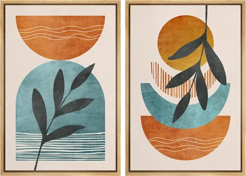 Vista 39 de IDEA4WALL Lienzo Enmarcado Impreso Arte de Pared Set Paisaje de Hojas de Palma de Selva de Mediados de Siglo Naturaleza Silvestre Ilustraciones Arte