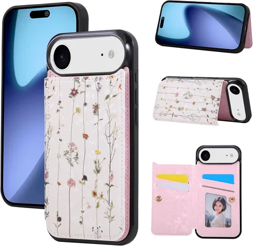 Vista 21 de UEEBAI Funda tipo cartera para iPhone 13 con tarjeteros, piel sintética, diseño floral, función atril, bloqueo RFID, doble cierre magnético, funda