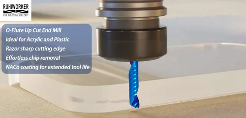 Vista 4 de Fresa de extremo CNC de carburo sólido con corte en O, diámetro de corte de 1/4 de pulgada, extra largo, 3 brocas individuales de 0 flautas