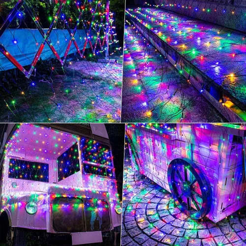 Vista 6 de 360 luces LED de red de Navidad de 12 x 5 pies, 8 modos impermeables con temporizador, luces de malla conectables de bajo voltaje para árboles
