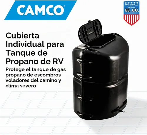 Vista 6 de Camco Cubierta de tanque de propano individual para cámper/RV - Cuenta con un panel superior extraíble y un diseño de polímero de servicio pesado