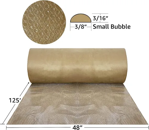 Vista 2 de Rollo de envoltura de amortiguación de burbujas con respaldo de papel kraft de 48 pulgadas x 125 pies de largo