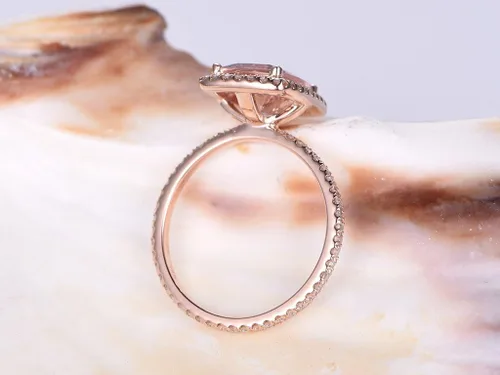 Vista 2 de Anillo de compromiso de morganita rosa natural de 0.276 x 0.354in, corte cojín, oro rosa de 14 quilates, talla 4-9