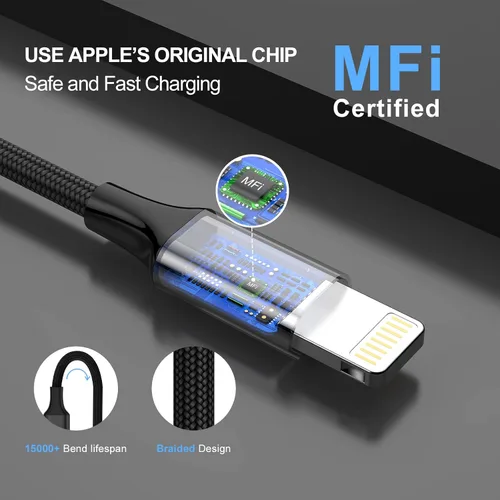 Vista 4 de [Certificado Apple MFi] Cargador rápido para automóvil, adaptador de corriente de carga rápida USB 4.8A dual con 2 cables Lightning Carplay de 3