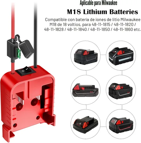 Vista 4 de 1 Paquete de Adaptador para Rueda Eléctrica para Batería Milwaukee M18, Kit de Conversión de Batería de Rueda Eléctrica de 18 V con Interruptor