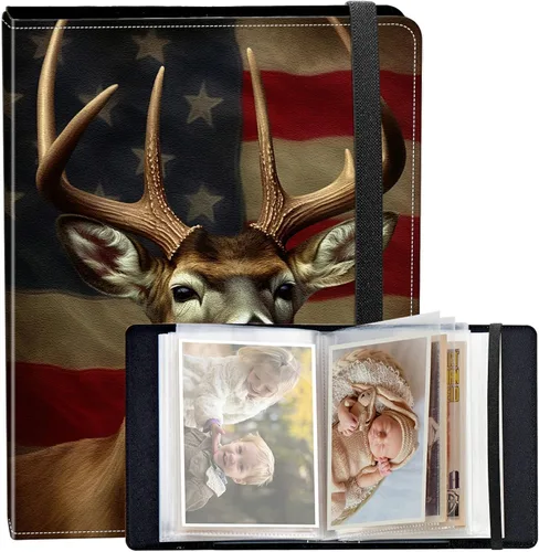 Vista 18 de Álbum de fotos de 3.5 x 5 pulgadas, cubierta de piel sintética de pequeña capacidad, mini álbum de fotos de águila americana de 3.5 x 5 con banda