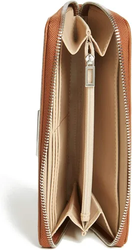 Vista 3 de GUESS Abree Logo Saffiano Cartera mediana con cremallera, Coñac