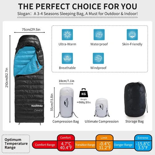 Vista 3 de Naturehike Ultralight Down Sleeping Bag, 650FP Backpacking Sleeping Bag for Adults, 40.4℉ Waterproof Sleeping Bags for Camping, Hiking, Traveling