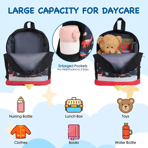 Vista 4 de Mochila para niños, mochila pequeña con diseño de dinosaurio, para niños, guardería, mochila escolar para niños y niñas, Dinosaurio Azul A3