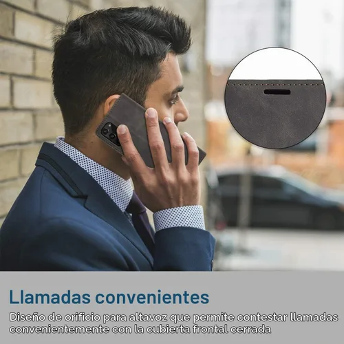 Vista 8 de Funda tipo cartera para Samsung Galaxy Note 20, piel sintética retro, cierre magnético, con ranuras para tarjetas, bolsillos para efectivo con Negro