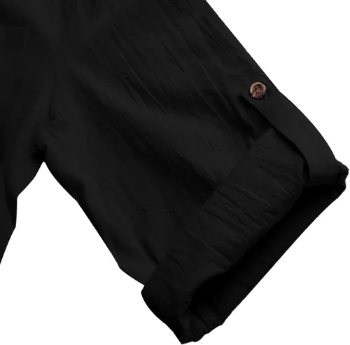 Vista 6 de NANAMEEI Camisa casual de lino para hombre, de manga larga, con botones, bolsillo y ajuste entallado