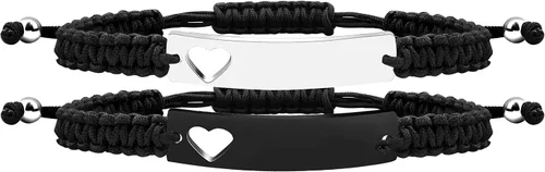 Vista 10 de Pulsera de pareja para hombres y mujeres, de acero inoxidable blanco y negro, grabada, joyería de amor para esposa, marido, 2 pulseras tejidas a