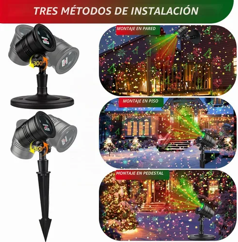 Vista 5 de Proyector de luces láser de Navidad para exteriores: impermeable al aire libre decoraciones de Navidad luz láser, luces de Navidad de proyección