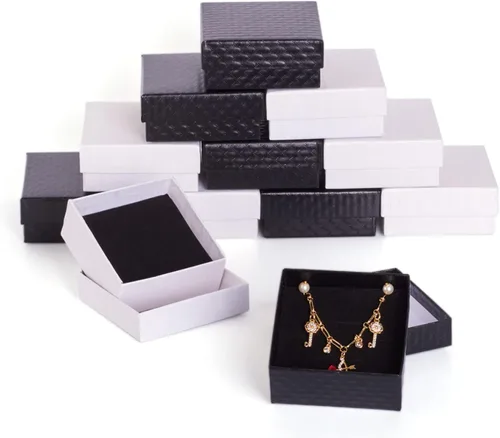 Vista 7 de 12 cajas de cartón cuadradas para joyas, cajas de accesorios de tarjetas de papel blanco, caja de regalo con esponja en el interior para collar
