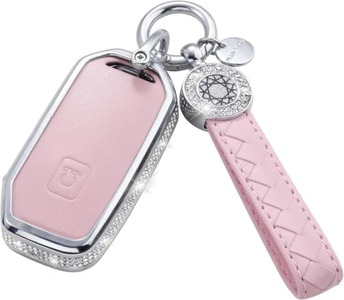 Vista 11 de Compatible with Kia Key Fob Cover with Keychain Genuine Leather Crystal Key Protector