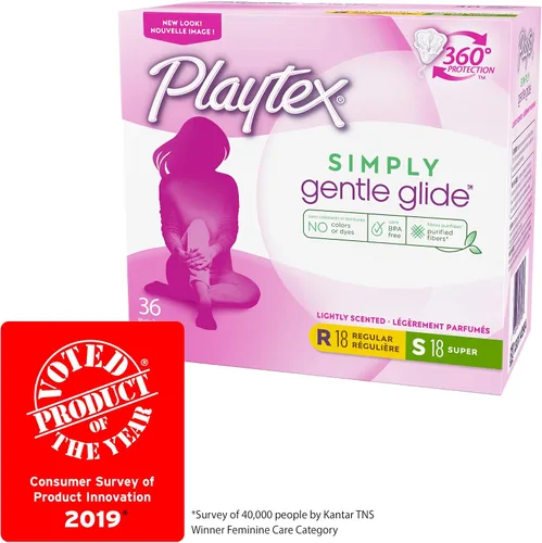 Vista 2 de Playtex Simply Gentle Glide - Tampones perfumados con absorción regular y super, 36 unidades (paquete de 3)