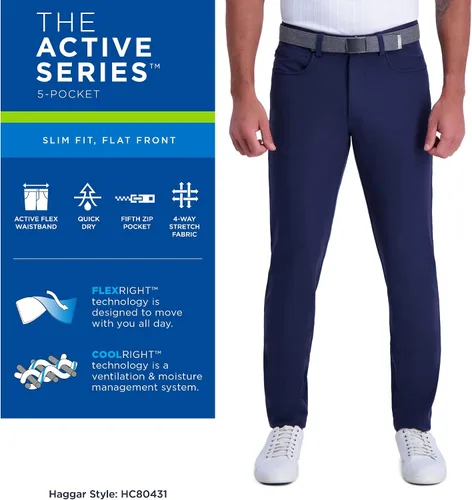 Vista 5 de HAGGAR Men's The Active Series Slim Fit Flat Front Pant