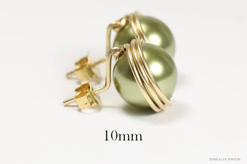 Vista 6 de Jessica Luu Jewelry Pendientes de perlas de oro verde oliva 0.236-0.394 in hechos a mano