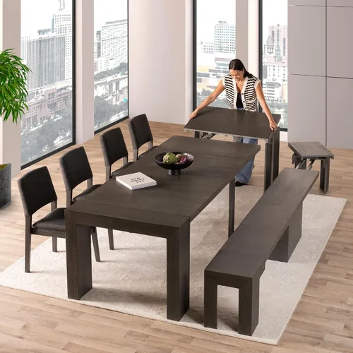 Vista 25 de Transformer Table - Mesa de comedor extensible de madera maciza, asientos 2-12, mesa de comedor expandible, muebles que ahorran espacio, muebles