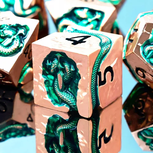 Vista 18 de Rule Dice Dados D&D de 7 Dados de Metal DND, Juego de Dados Metálicos Ponderados de Calabozos y Dragones, Juegos de Dados Poliédricos D y D Grandes