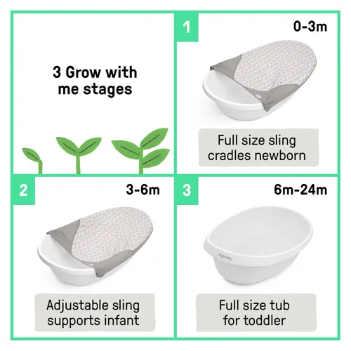 Vista 4 de Ingenuity Sylvi Full Comfort 3 en 1 Grow with Me - Bañera para bebé recién nacido a niño pequeño, eslinga de apoyo, incluye manoplas y libro