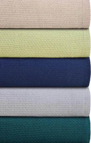 Vista 6 de BOUTIQUO - Cobija de cama 100% algodón, cobija térmica transpirable tamaño individual 60"x90", suave cobija de punto panal 152cmx229cm, cobija