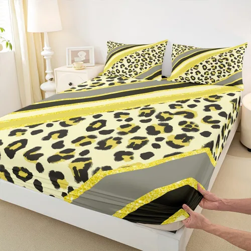 Vista 16 de Sábana bajera ajustable para niños, tamaño individual, diseño de cebra y leopardo con purpurina, decoración de habitación para niñas y mujeres, A1