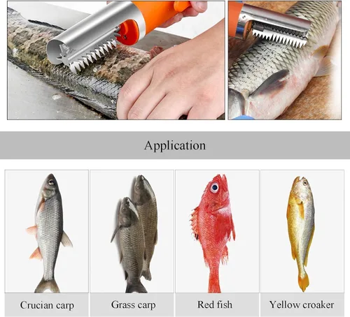 Vista 6 de Potente rascador eléctrico de pescado, limpiador de escamas de pescado inalámbrico, removedor automático de escamas de peces con un escalador manual