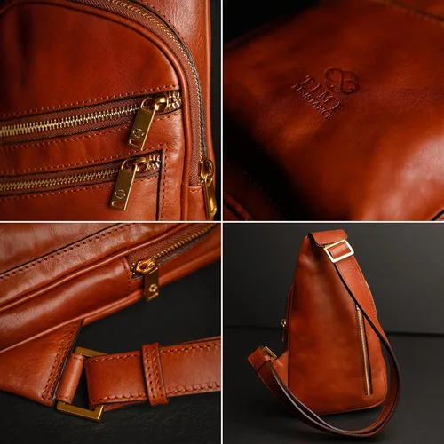 Vista 5 de Time Resistance Bolso bandolera de cuero - Bolso bandolera marrón - Bolso bandolera para hombre y mujer - Mochila de hombro hecha a mano