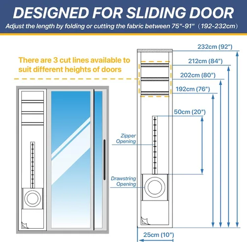 Vista 4 de LOVIGA Kit de ventilación portátil para puerta corrediza de CA, 100% Puerta corredera de 25x232cm