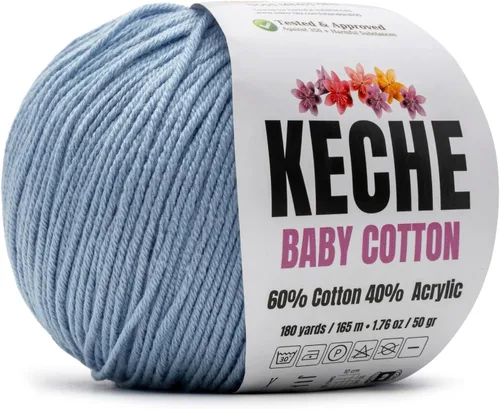 Vista 124 de Keche Hilo de Algodón, 60% Algodón 40% Hilo Acrílico, Hilo de Algodón Suave para Crochet y Tejer, Hilo Amigurumi 1 Madeja/Bola 1.76 Oz (50g) / 180