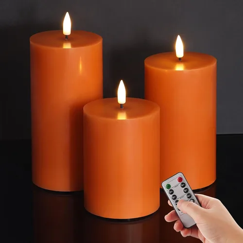 Vista 10 de Velas de pilar blancas sin llama con control remoto, velas LED de Halloween que funcionan con pilas, velas eléctricas parpadeantes de cera real