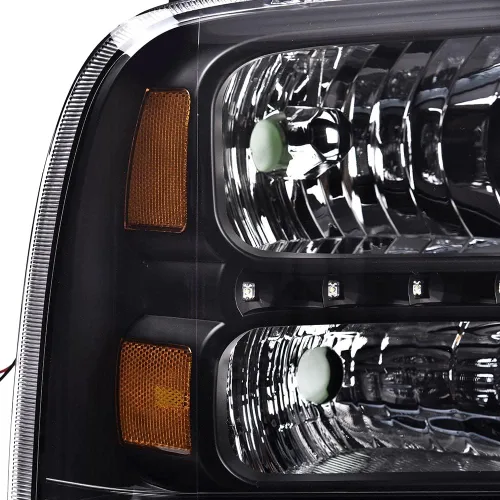 Vista 8 de CHEDA Conjunto de faros LED DRL, compatible con Ford F250 F350 F450 F550 Super Duty 2005 2006 2007 (lente transparente carcasa negra reflector ámbar)