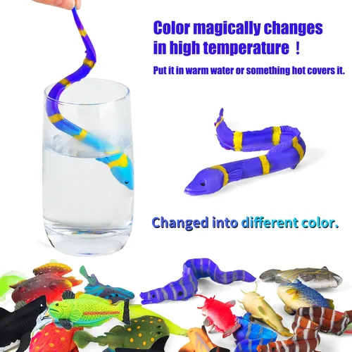 Vista 2 de Paquete de 12 juguetes de baño que cambian de color con animales marinos, figuras de animales oceánicos que cambian de color, juguetes de baño sin