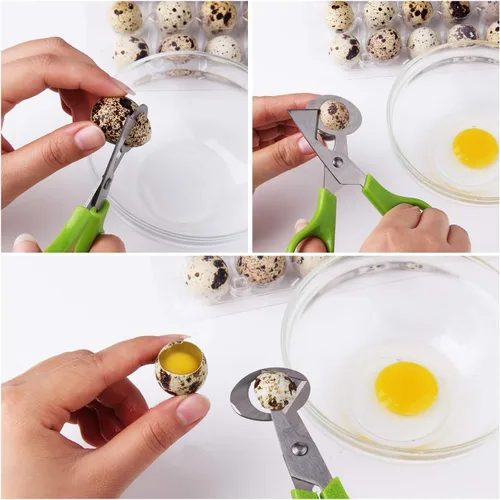 Vista 5 de Tijeras de cortador de huevos de codorniz 6 uds herramienta de tijeras de huevo de cocina (verde)