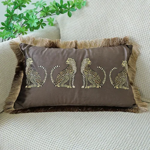 Vista 6 de vctops - Funda de cojín cuadrada con estampado de leopardo, super suave, de terciopelo, con diseño de animales, con borlas, funda decorativa