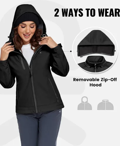 Vista 3 de Little Donkey Andy - Chaqueta Softshell para mujer, de esquí y snowboard con capucha extraíble, forro polar Mejora negro