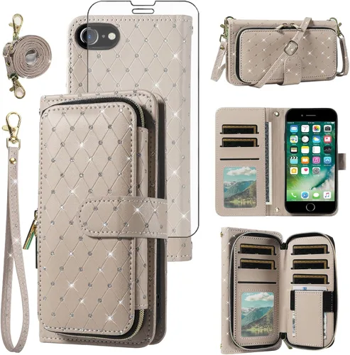 Vista 59 de Funda para teléfono iPhone 6 6S con cremallera y protector de pantalla con protector de pantalla, correa de cordón cruzado, ranura para iPhone 6 Six