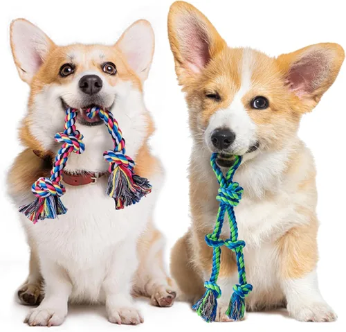 Vista 11 de SHARLOVY - Juguetes para perros grandes y masticadores agresivos Indestructible XL Durable Dog Toy,5-Knot Rope Tug,Heavy Duty Chew Sturdy Cotton
