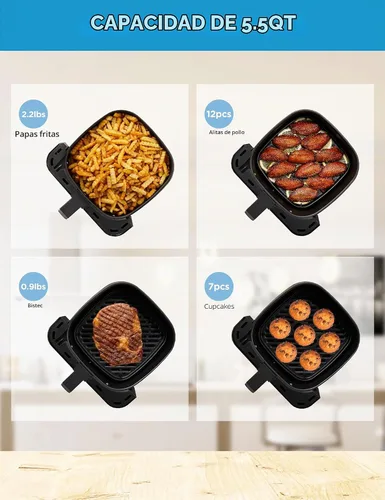 Vista 6 de Midea Freidora de aire de 5.5 cuartos de galón con ventana transparente, tecnología Rapid Air, 9 menús preestablecidos para comidas rápidas y Negro