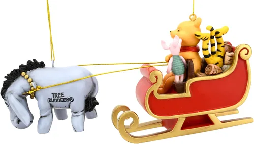 Vista 8 de Tree Buddees Winne The Pooh - Trineo de Papá Noel con Eeyore y Piglet, 2 piezas de decoración grande de Navidad