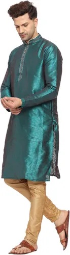 Vista 3 de Conjunto de pijama Kurta de seda de arte para hombre, vestido indio de desgaste étnico regular