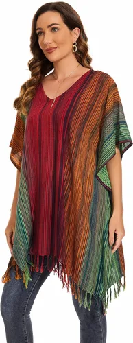 Vista 4 de Blusa tipo caftán con rayas bohemias para mujer, talla extra grande XL a 4X