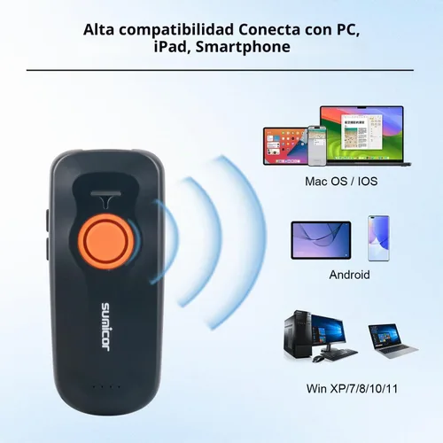 Vista 5 de Sumicor Escáner de código de barras inalámbrico, mini lector Bluetooth portátil, escáner láser 1D con indicador de nivel de batería, pequeño escáner