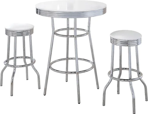 Vista 8 de Coaster Home Furnishings - Retro años 50 - Juego de bar de 3 piezas - Metal y laminado - Mesa redonda, taburetes de bar giratorios, patas cromadas
