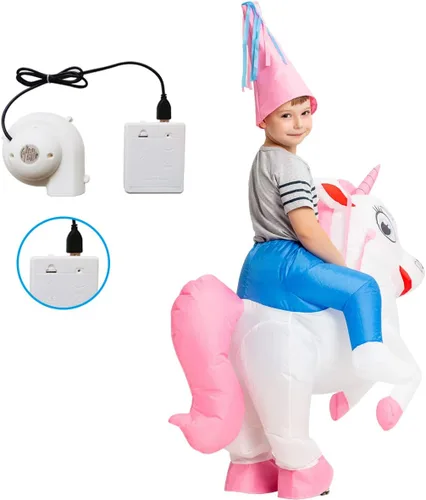 Vista 4 de GOOSH Disfraz inflable de unicornio para niños, disfraces de Halloween para niños y niñas, 48 pulgadas, divertido disfraz inflable para fiesta