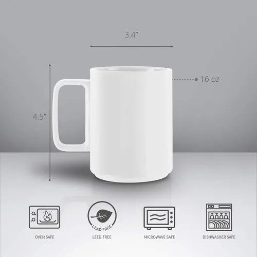 Vista 3 de E-liu Tazas de té de porcelana grandes, 6 blancas y 6 negras